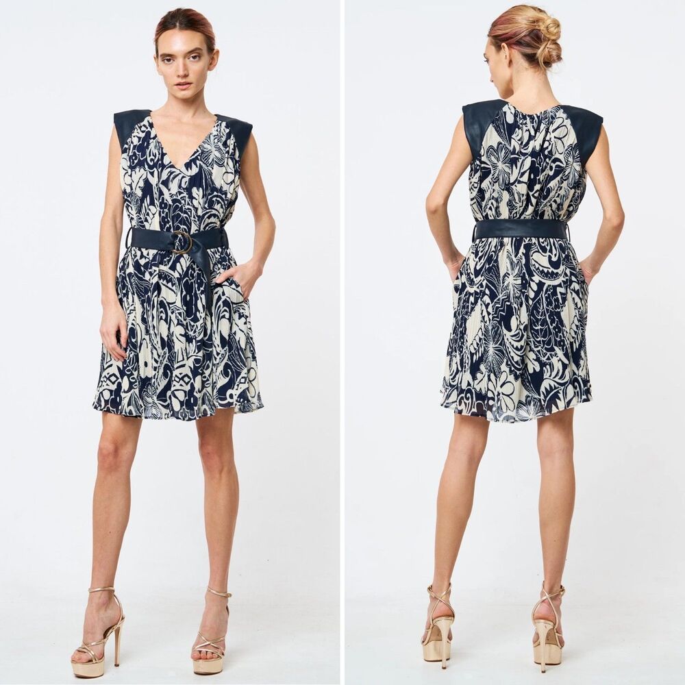 Ciebon Dress Ravena Mix Media Pleated Mini Blue L